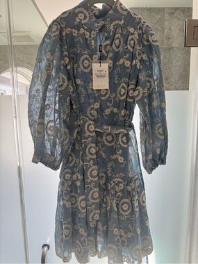Bardot Blue Midi Dress with Cream Floral Lace